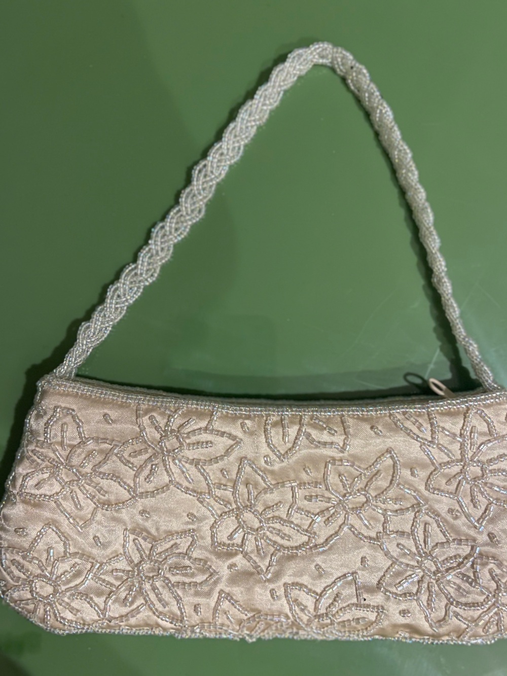 La Regale Ivory Floral Beaded Wristlet Clutch Evening Bag